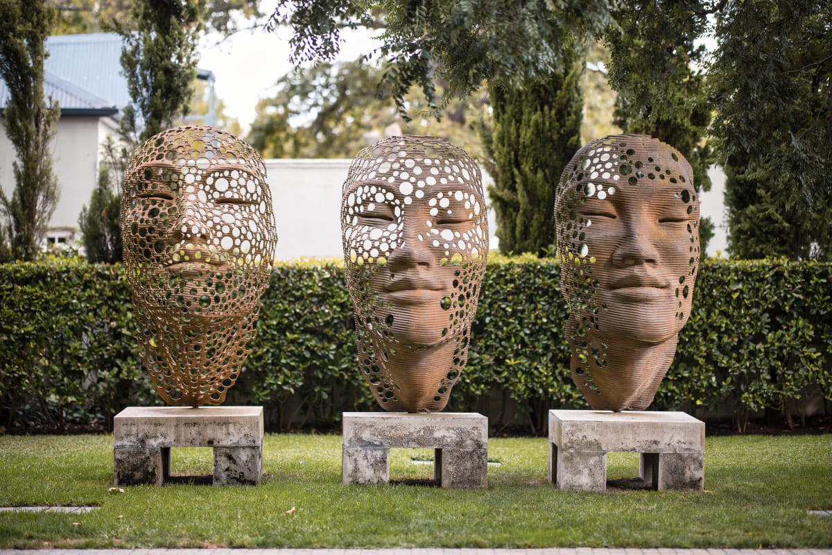 Picture of three bronze sculptures by Anton Smit, called "Stream of Consciousness"